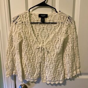 Express vintage Cream hand knit Crochet Cardigan